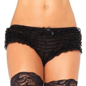 Leg Avenue Lace Ruffle Shorts Black Ruffle Boyshort Panty Lingerie NWT One Size